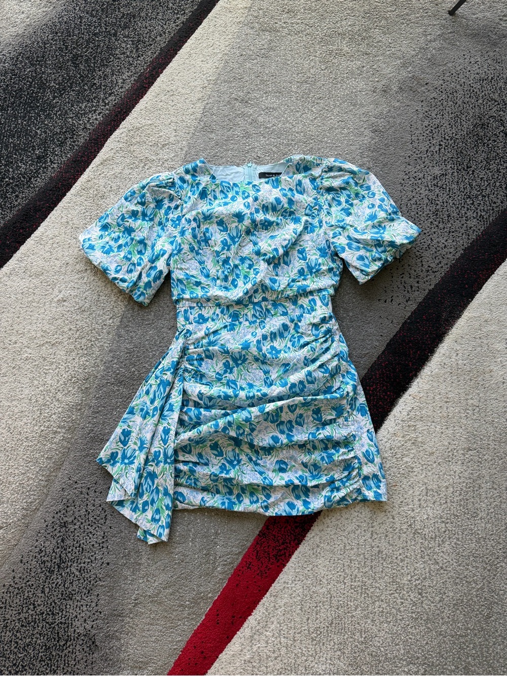 Strut & Bolt Blue Floral Ruched Mini Dress